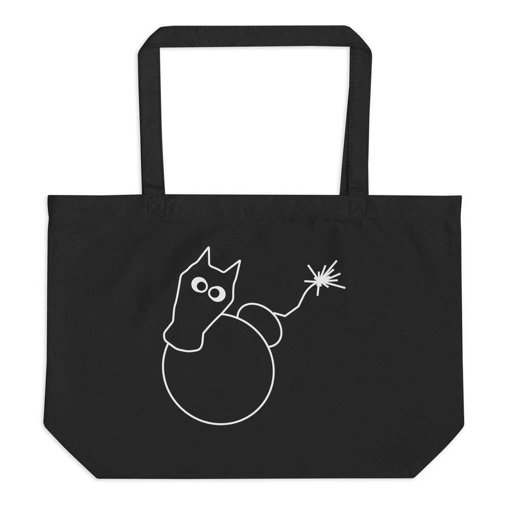 Musta luomupuuvilla kangaskassi, jossa on pommi-hevonen kuvitus. Hauska ja humoristinen